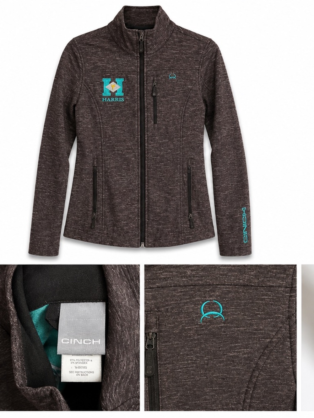 Harris Cinch Brown Heathered Jacket with Teal Logo Accents XS